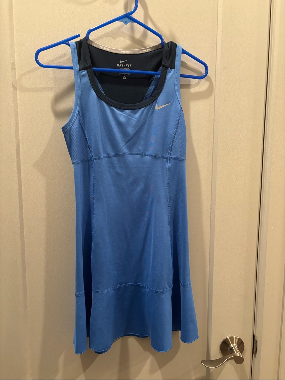 Nike Dri-Fit Women's Light Blue Tennis Dress with Dark Navy Trim